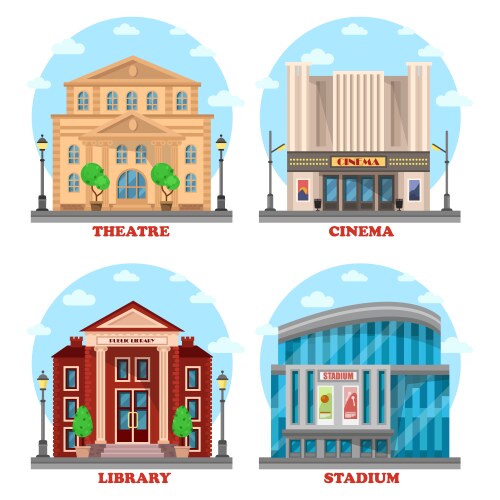 Modern cinema building exterior Royalty Free Vector Image