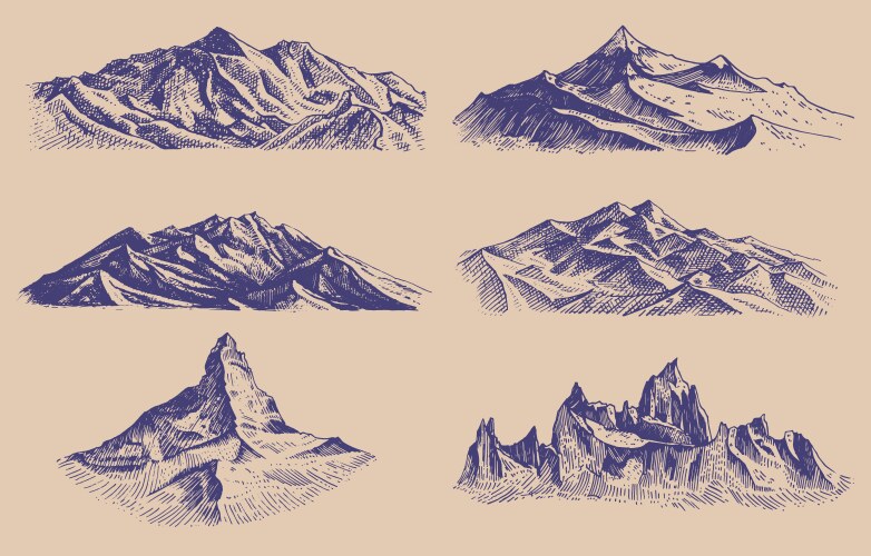 Mountain Peaks - Engraved Sketch Vector Image