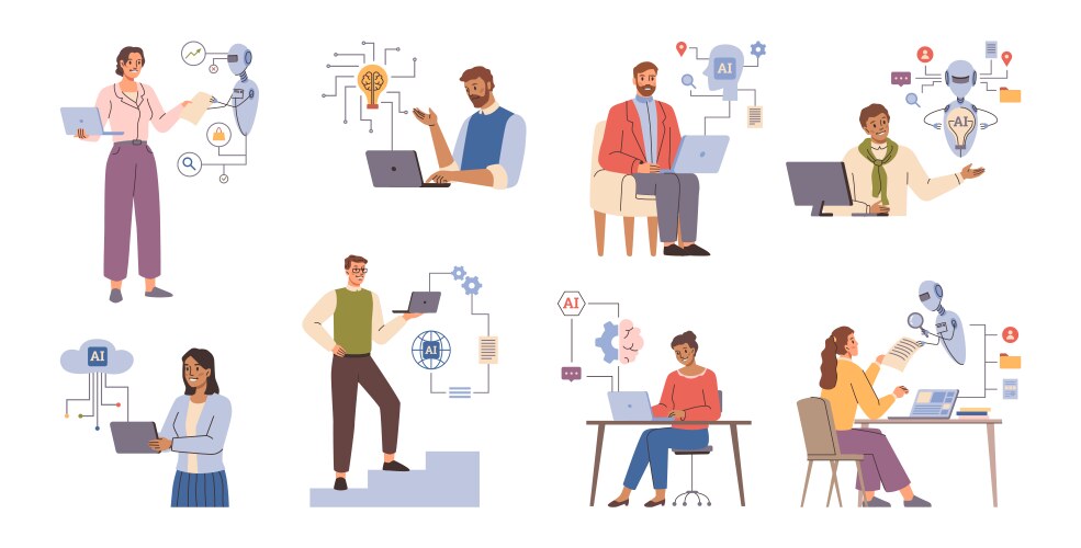 Office stuff working with ai analytics and bots vector image