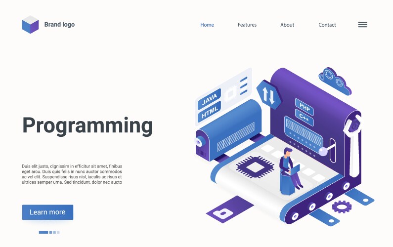 Programming modern technology isometric landing vector image