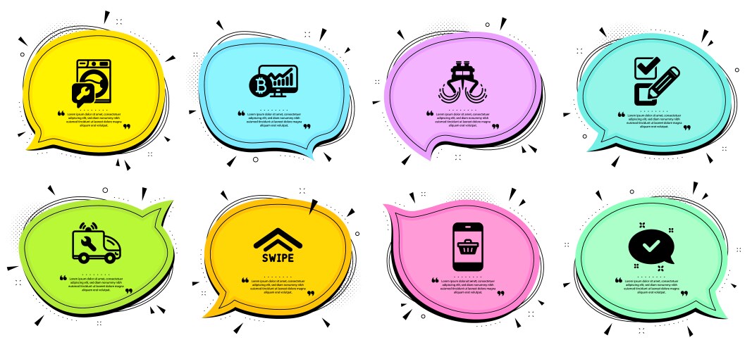 Approved swipe up and checkbox icons set bitcoin vector image