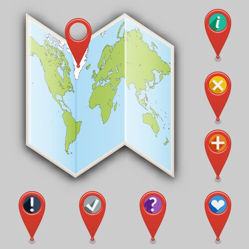 Icon of map and set different pointers vector image