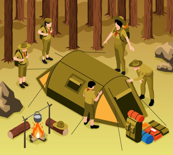 Army camp isometric composition Royalty Free Vector Image