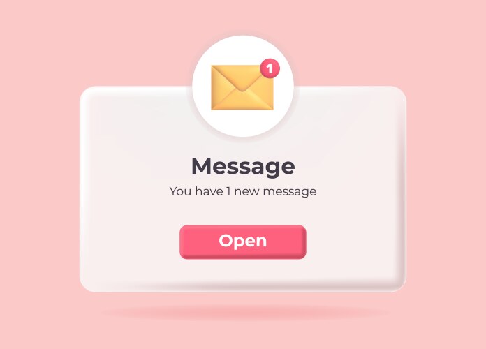 3d new message popup page with floating envelope vector image