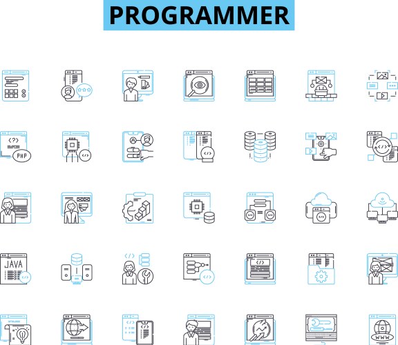 Programmer linear icons set coding debugging vektorbild