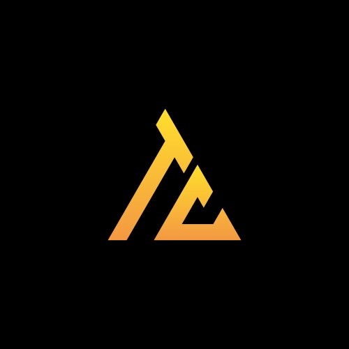 T c monogram initial logo with a yellow triangle vector image