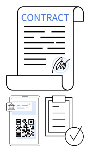 Digital and paper contract process with qr code vector image