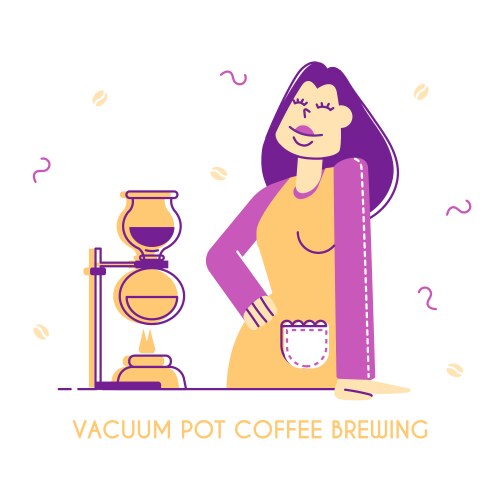 Vacuum pot or syphon coffee making concept woman vector image