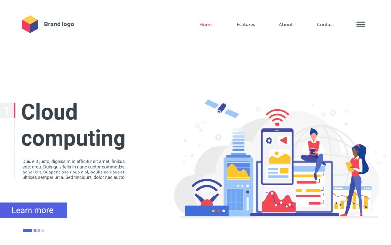 cloud computing network concept landing page user vector image