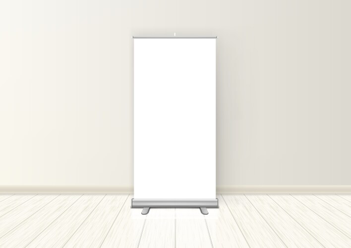 blank realistic roll up banner display in room vector image