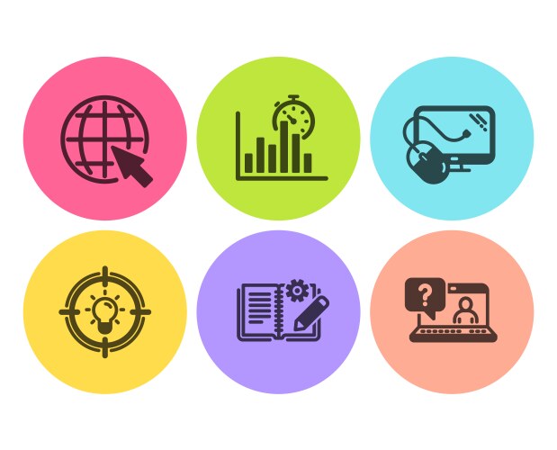 Report timer idea and computer mouse icons set vektorbild