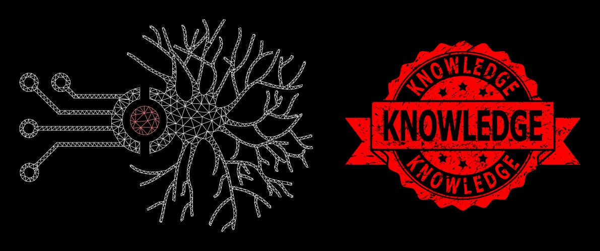 Rubber knowledge stamp and web net digital neural vector image