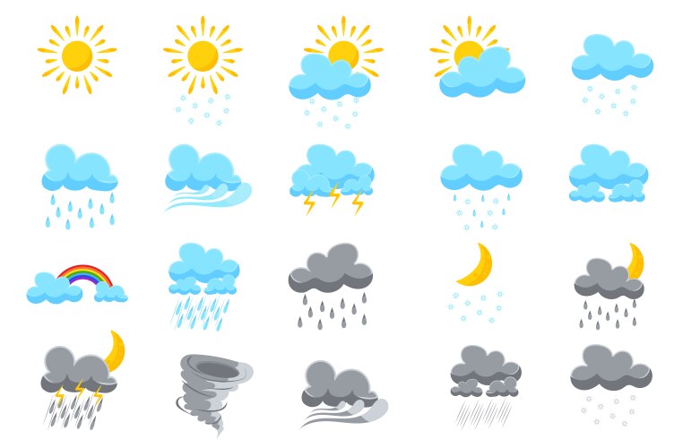 symbols for weather forecasts set isolated vector image