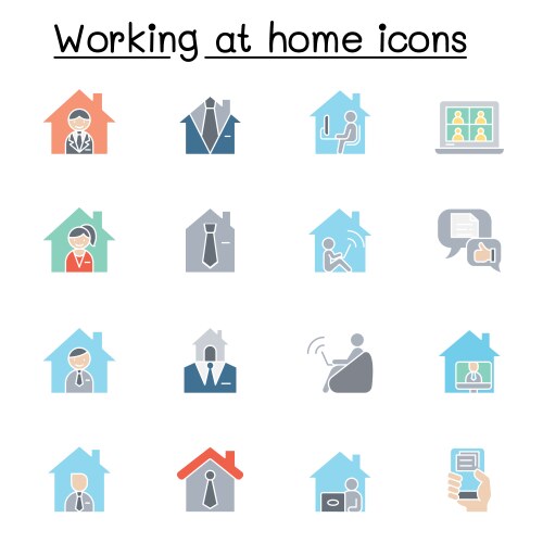 Working at home set in flat color style vector image