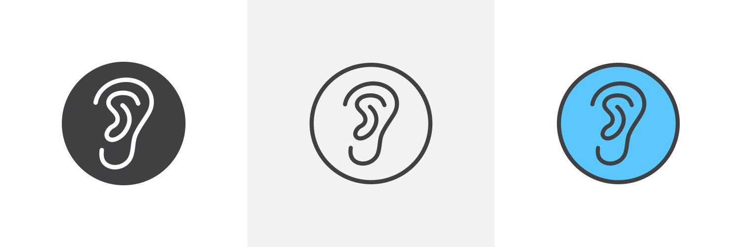 Ear icon set in black and white outlines Vector Image