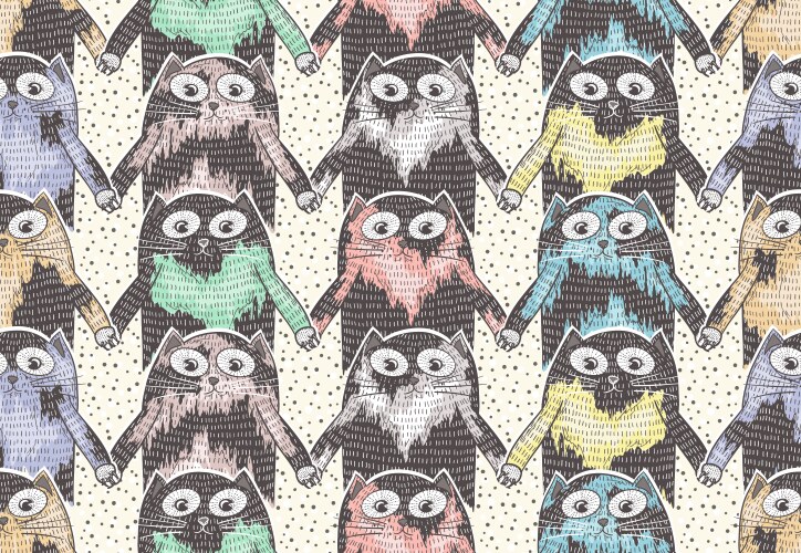 Seamless pattern with hipster cute cats Royalty Free Vector