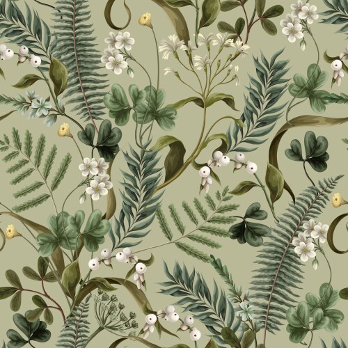 Seamless pattern with white flowers fern Vector Image