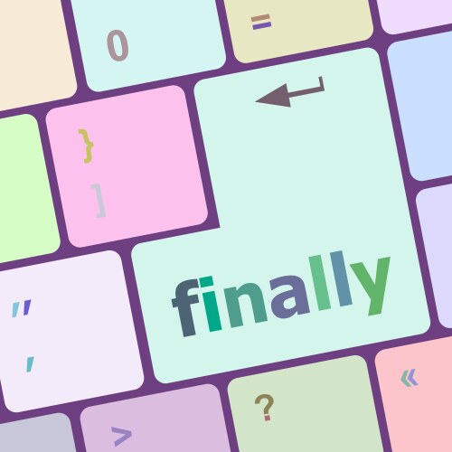 Finally button on computer pc keyboard key vector image