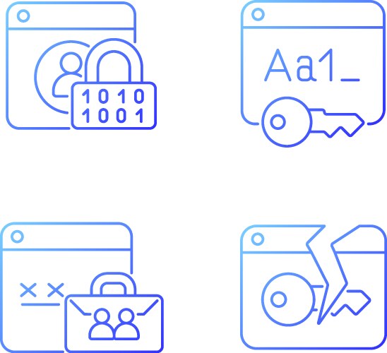 Password encryption gradient linear icons set vector image