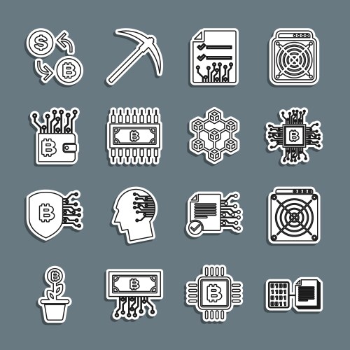 Set line smart contract asic miner cpu mining vector image