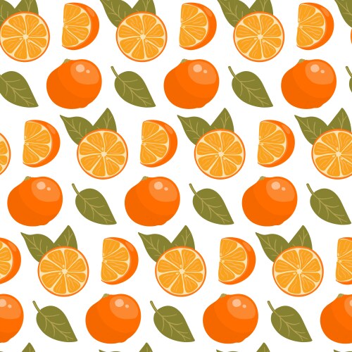 Seamless pattern with oranges slices and leaves vector image