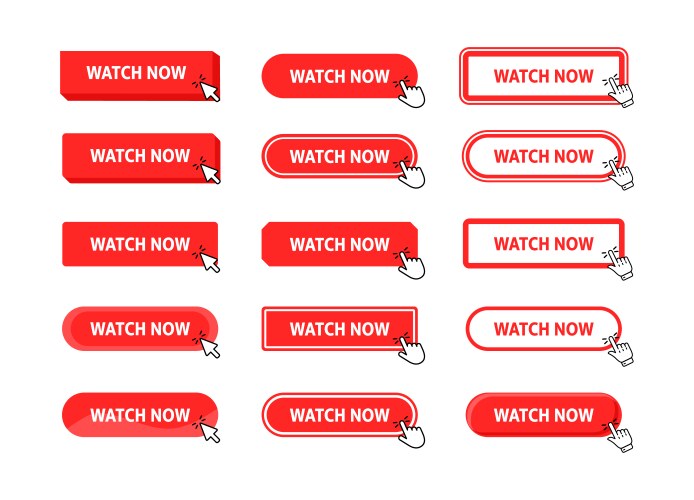 Watch now button with pointer clicking web vector image