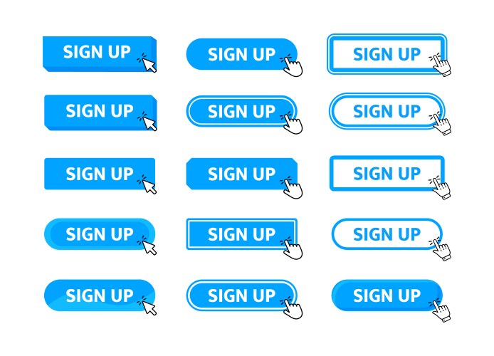 Sign up button with pointer clicking web vector image