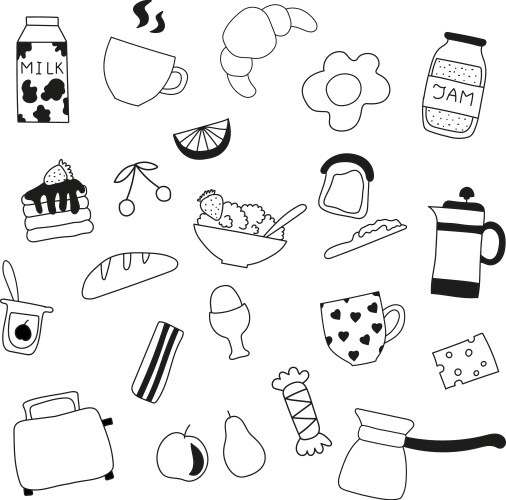 Cute Breakfast Doodle Food Vector Image