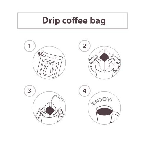 Drip coffee bag for easy brewing in cup set vector image