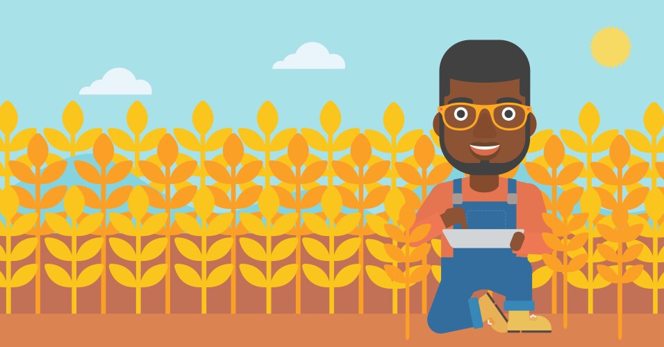 Man with tablet computer on field vector image