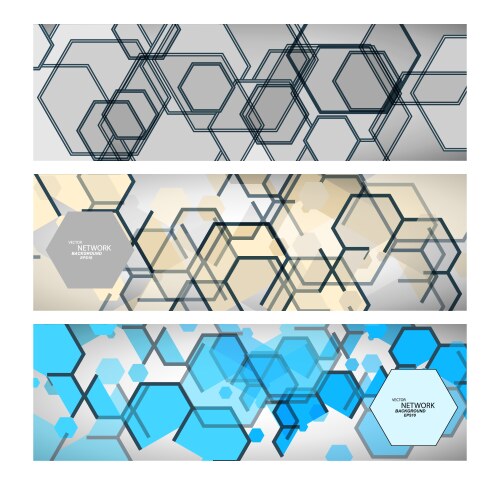 Set abstract modern pattern of hexagons circuits vector image
