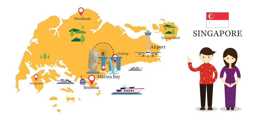 Singapore Landmarks & Attractions Royalty Free Vector