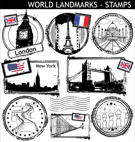 World landmarks stamps Royalty Free Vector Image