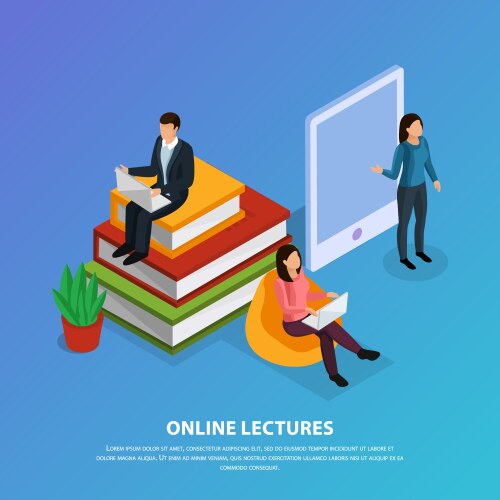 Isometric online education poster Royalty Free Vector Image
