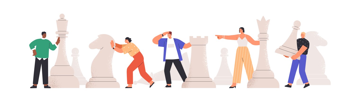 Diverse Team Playing Giant Chess Vector Image