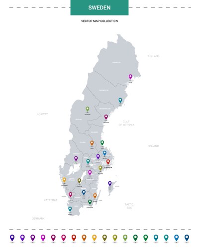 sweden map with location pointer marks vector image