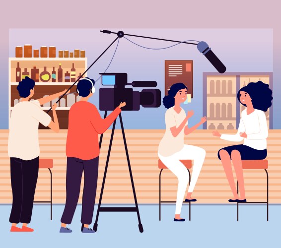 woman interview in bar vlog or bloggers video vector