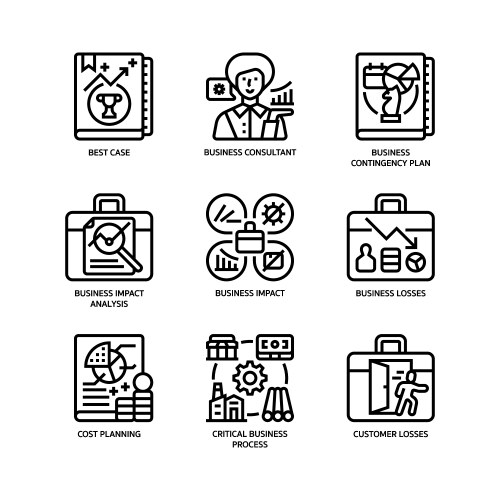 Business plan and planning icons set Royalty Free Vector