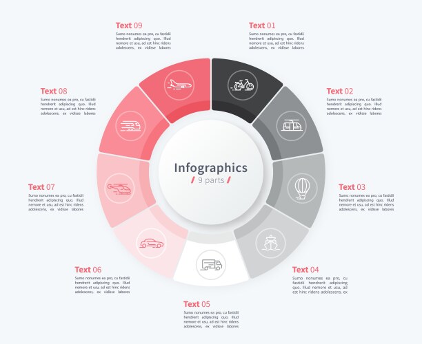 Circle chart infographic template with 9 options Vector Image