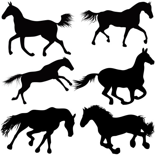 Horse Silhouettes - Dynamic Movement Vector Image
