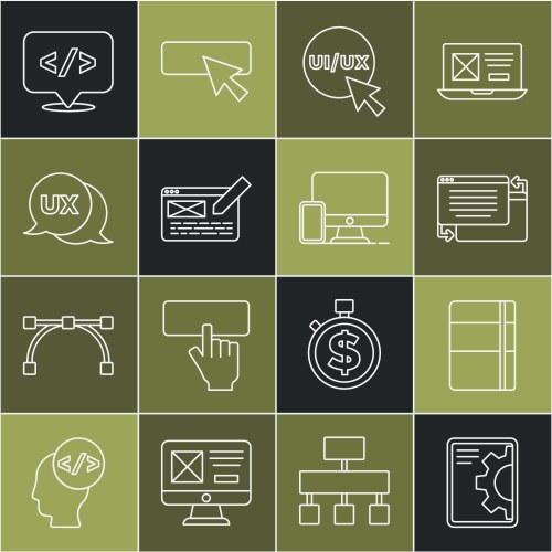 Set line web development sketchbook or album ui vector image