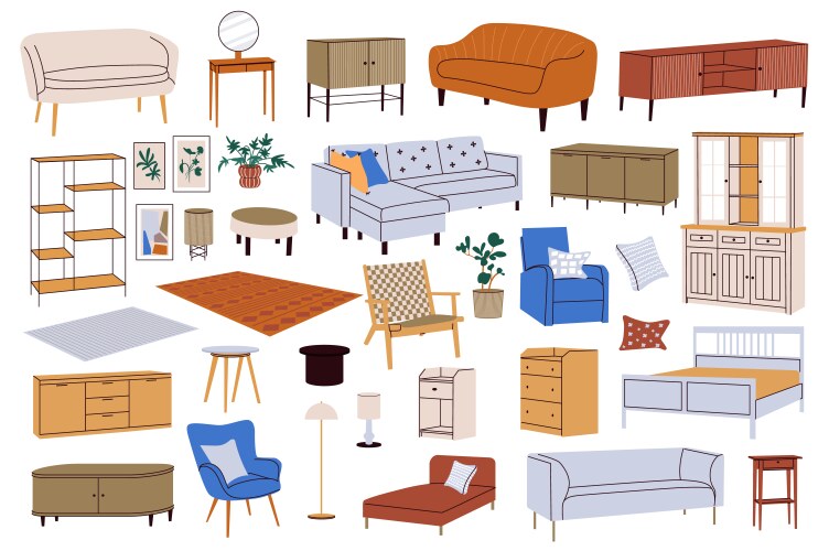 interior furniture mega set in flat design vector image