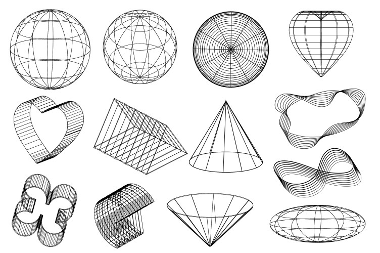 Mesh abstract shapes with globe in minimal style vector image