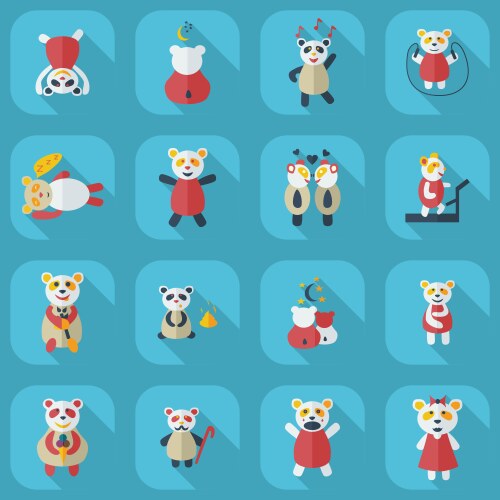 flat concept set modern design with shadow panda vector