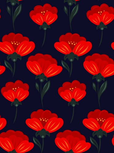 Rustic pattern with red poppies in a row vector image