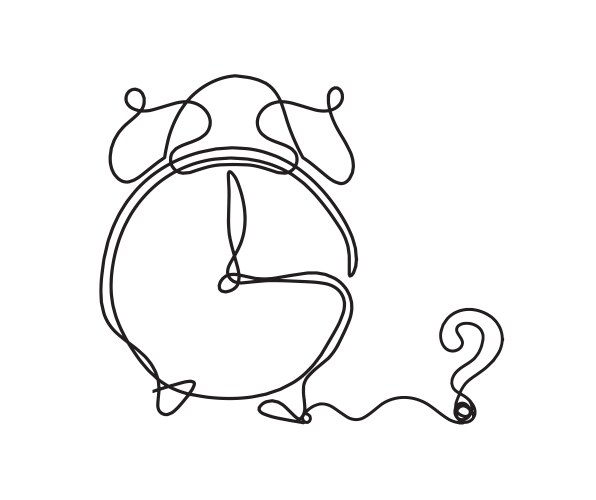 Abstract clock with question mark as line drawing vector image