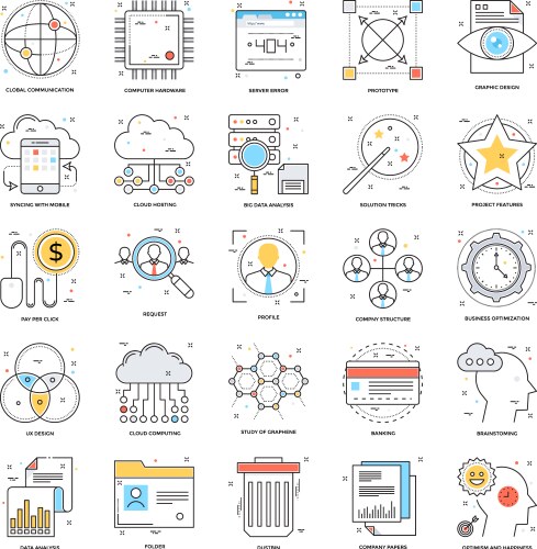 Flat Color Line Icons - Business &amp; Tech Vector Image
