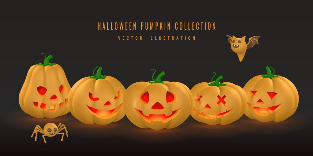 Cute cartoon 3d halloween pumpkin with scary face vector image