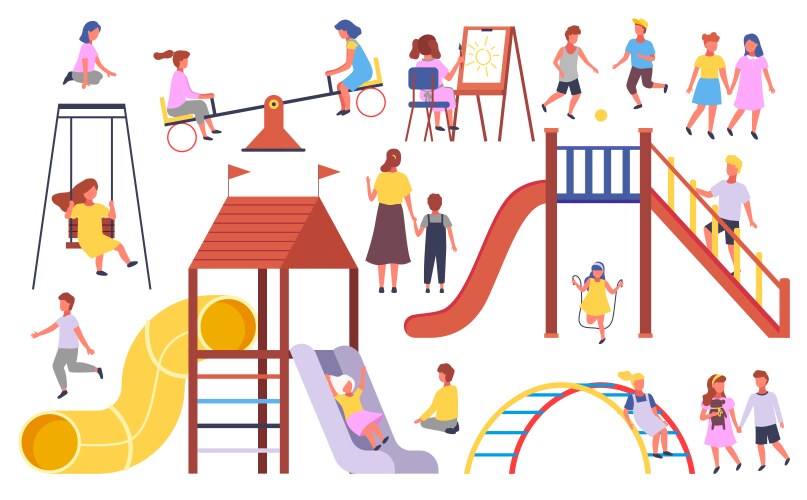 Kids playing at playground with ball jumping Vector Image