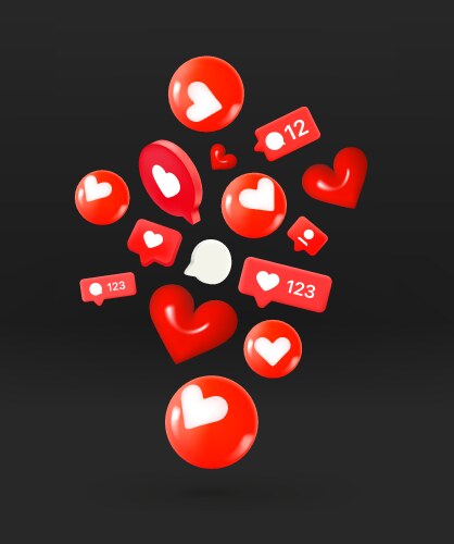 social media icons flying on black background 3d vector